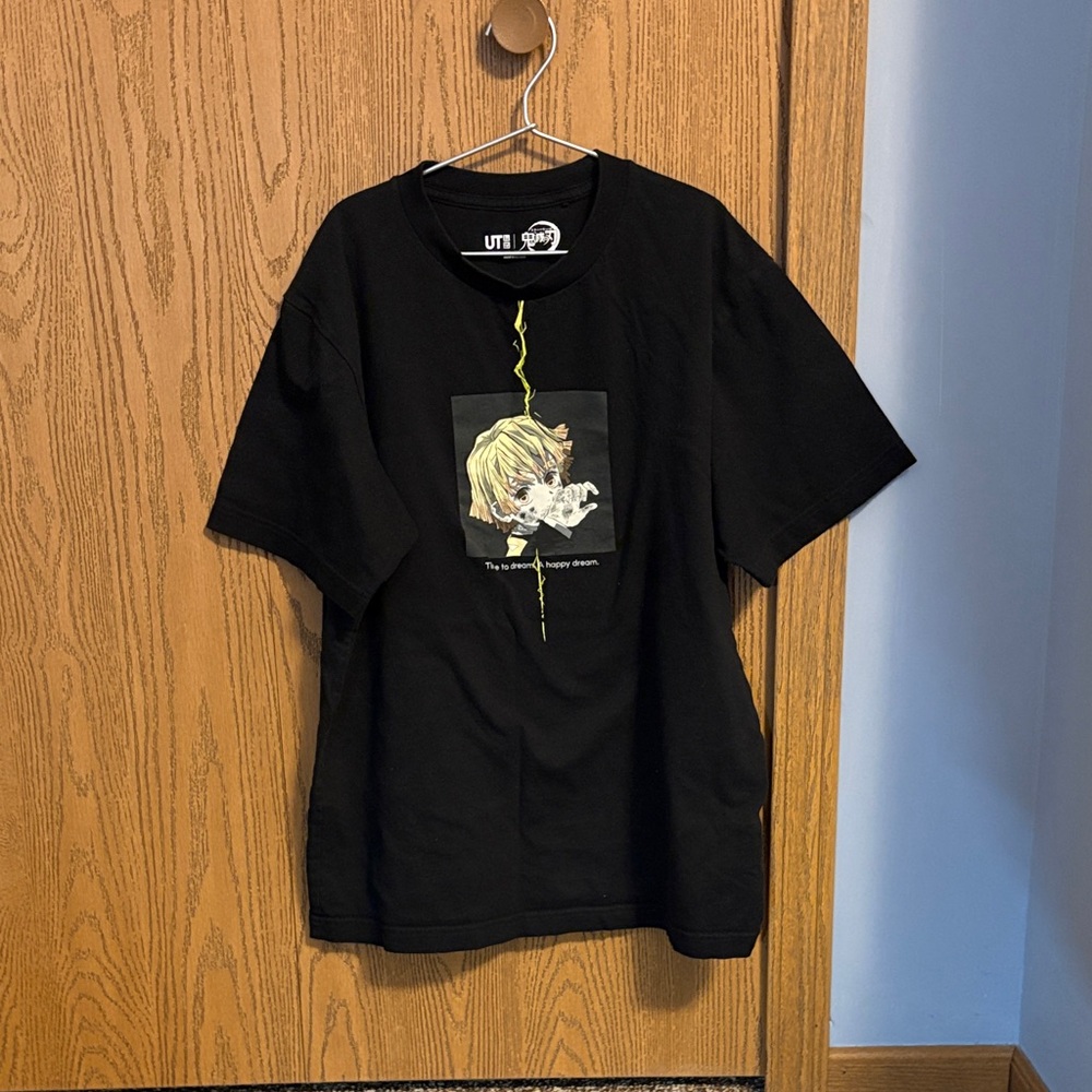 Uniqlo Demon Slayer Zenitsu Black Short Sleeve Tee with Graphic